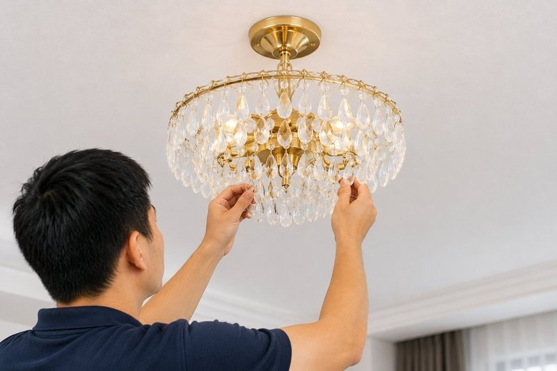 Chandelier installation Singapore — handyman installing hanging ceiling chandelier