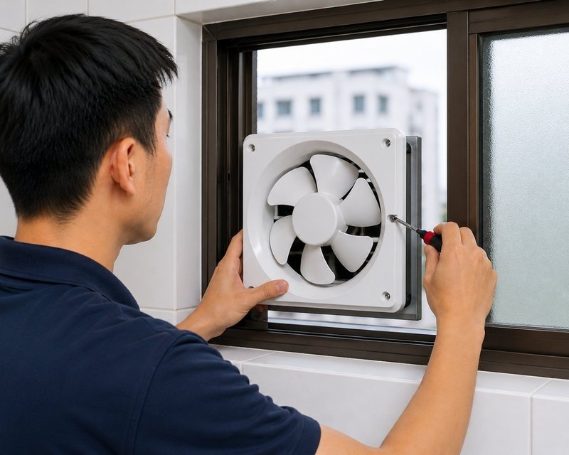 Exhaust fan replacement Singapore — handyman replacing bathroom exhaust ventilation fan HDB