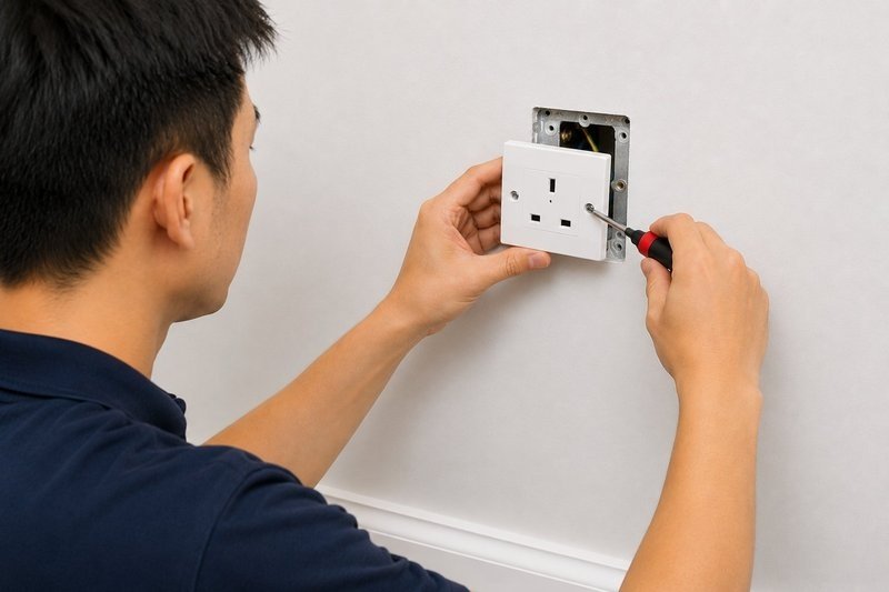 Power socket replacement Singapore — replacing faulty wall power socket in HDB home