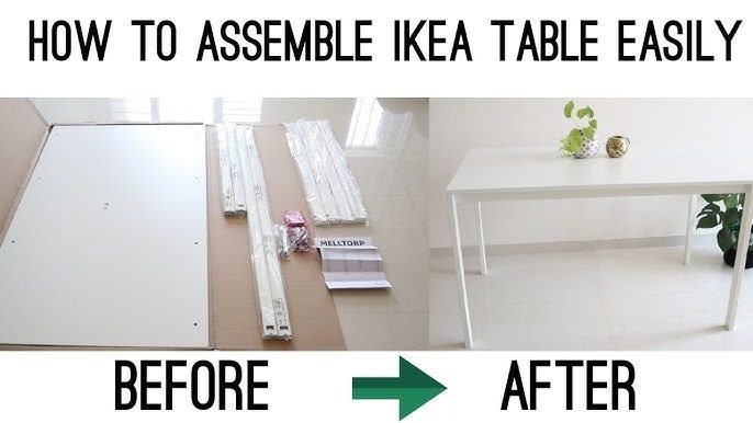 Table assembly Singapore — IKEA MELLTORP dining table before and after assembly service Singapore
