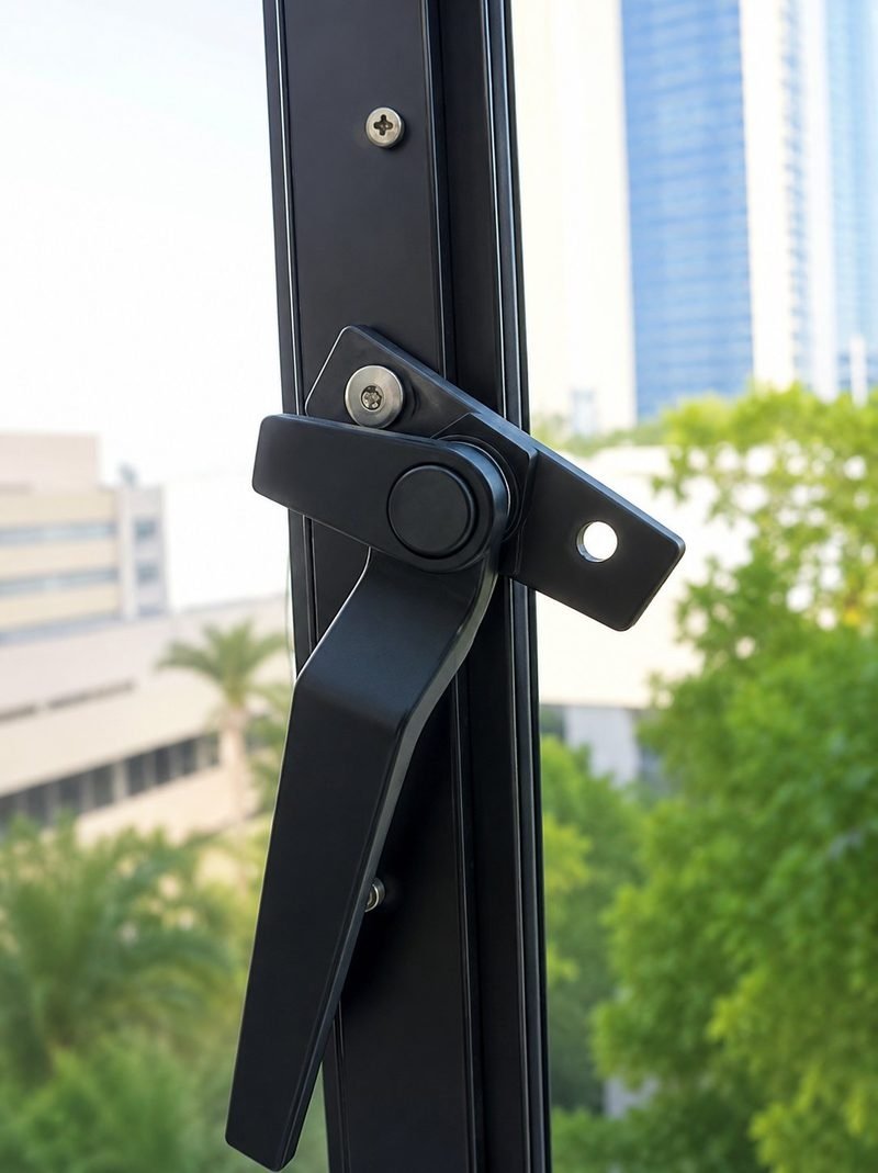 Window repair Singapore — black casement window handle and lock replacement, window hinge servicing HDB Singapore